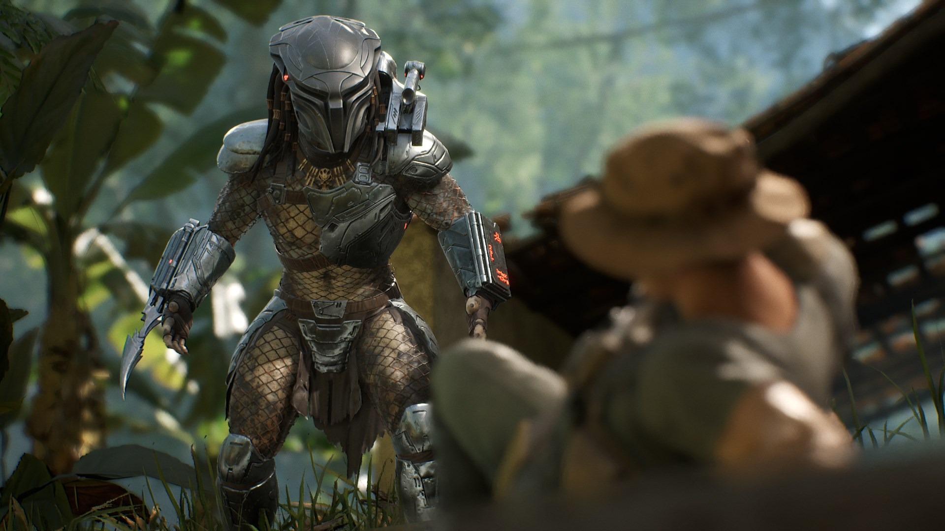 Promotional screenshot of a player about to meet their at the hands of a Predator in Predator: Hunting Grounds
