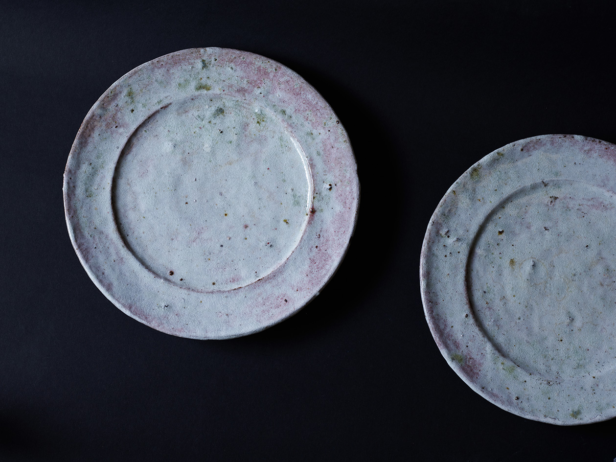 Moon in the sky winter cherry blossom plates, by Akiko Hirai