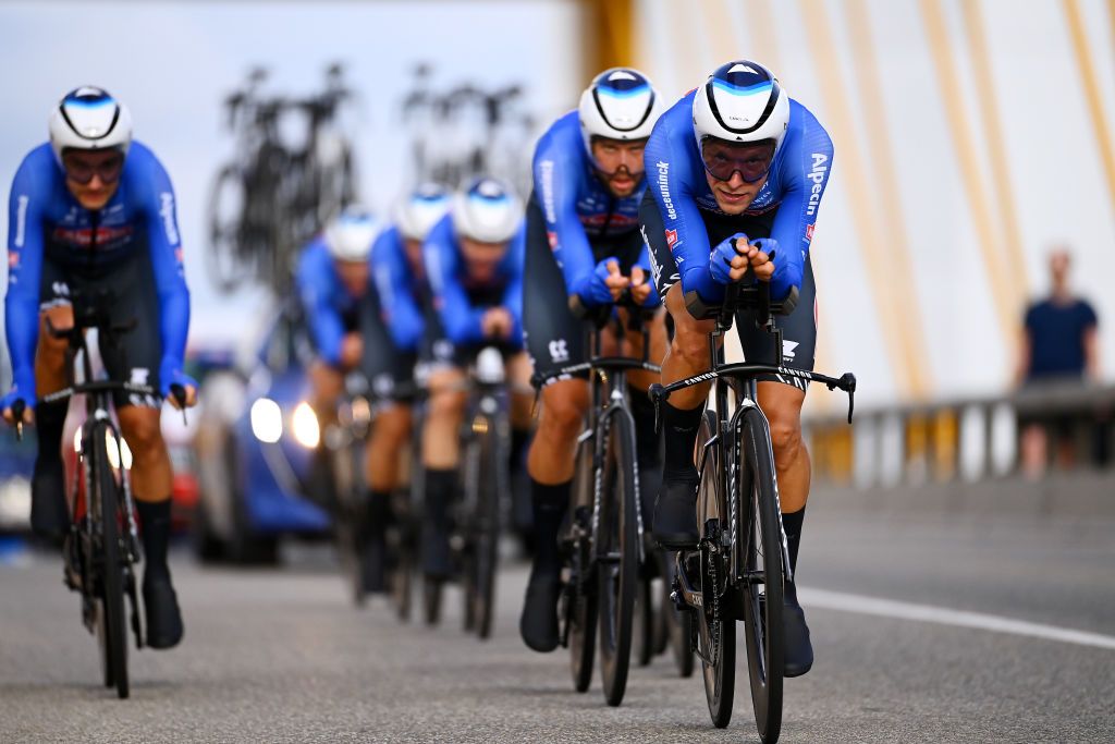 UTRECHT NETHERLANDS AUGUST 19 Xandro Meurisse of Belgium and Team AlpecinDeceuninck sprints during the 77th Tour of Spain 2022 Stage 1 a 233km team time trial in Utrecht LaVuelta22 WorldTour on August 19 2022 in Utrecht Netherlands Photo by Tim de WaeleGetty Images