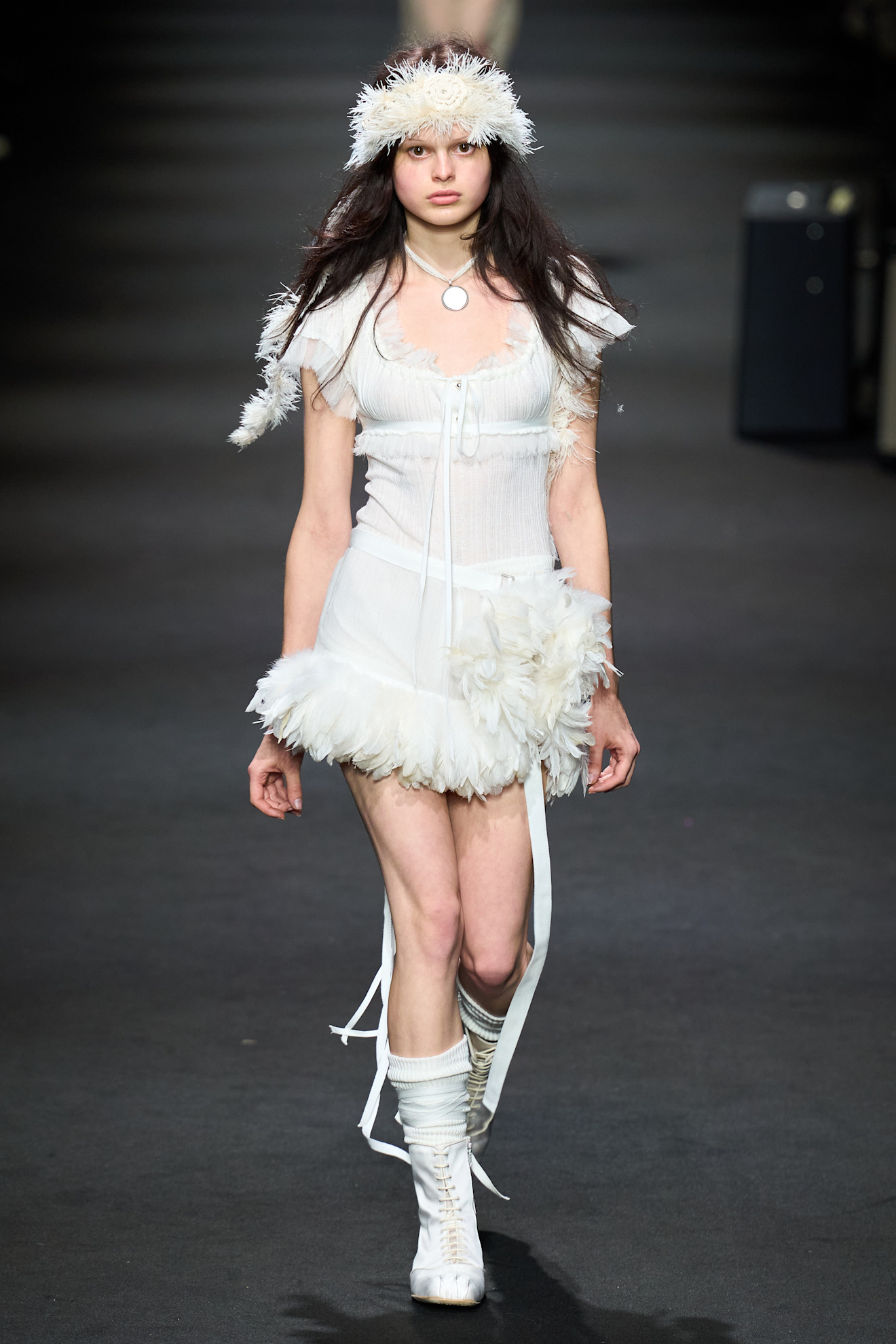 A model wore a babydoll dress on Anne Demeulemeester Spring 2026 runway