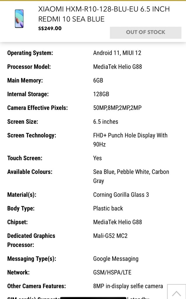 Xiaomi Redmi 10 Leaked specs