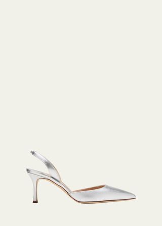 Carolyne Metallic Leather Mid-Heel Slingback Pumps