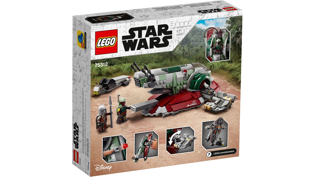 Lego's Boba Fett's Starship is $49.99 USD and includes 593 pieces and two minifigures: Boba Fett and The Mandalorian.