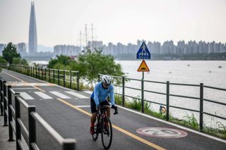A cyclist in Korea