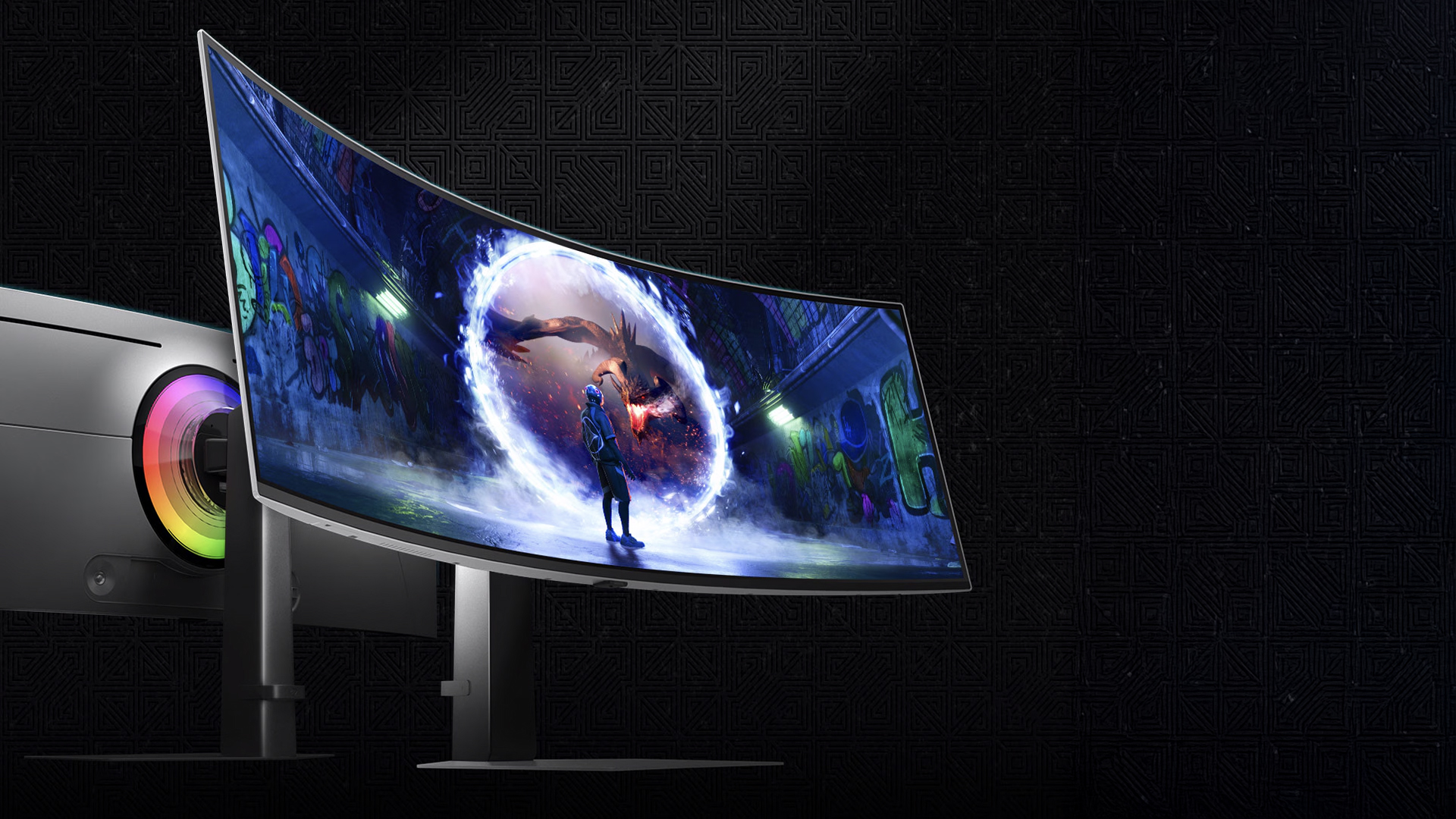 Samsung Odyssey OLED G934SU gaming monitor on black background