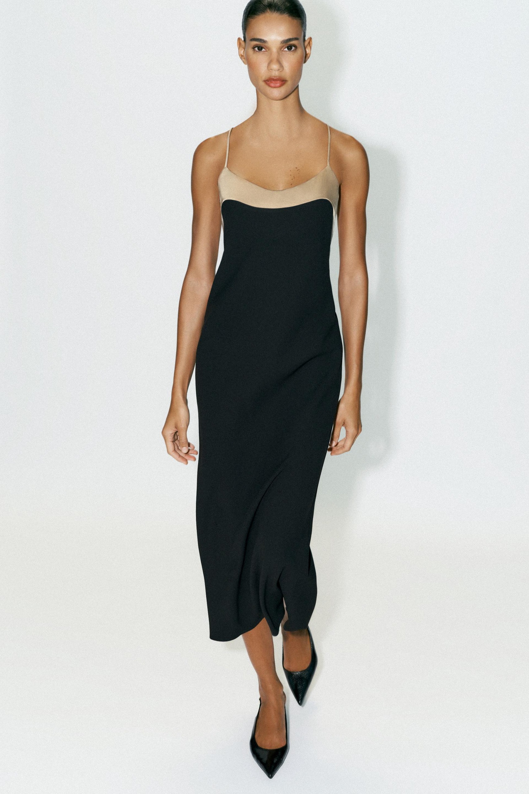 Combined Lingerie-Style Dress - Black - Xs