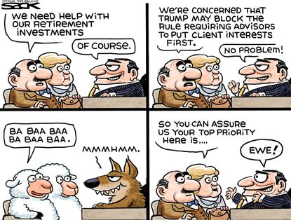 Political Cartoon U.S. Trump Administration retirement funds