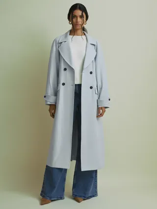 Florere Double Breasted Crepe Trench Coat, Pale Blue