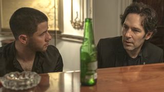 (L-R) Nick Jonas as Danny and Paul Rudd as Rick in "Power Ballad" (2026).