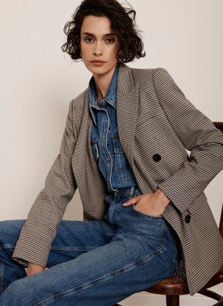 Neutral Checked Double Breasted Blazer