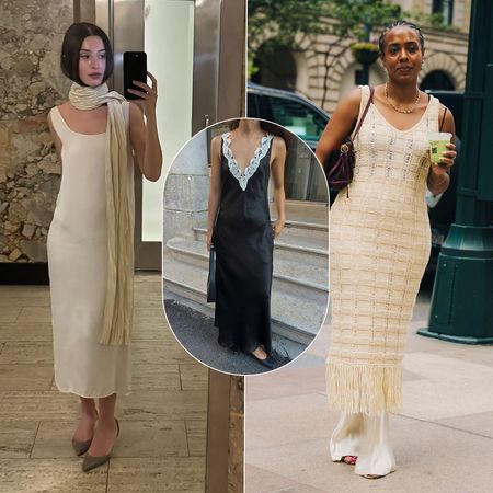 a collage of influencer and street style outfit images featuring the major dress trends of fall 2026
