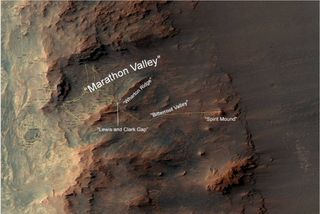 Opportunity rover's current location at Spirit Mound. Will it catch the Schiaparelli sky show?