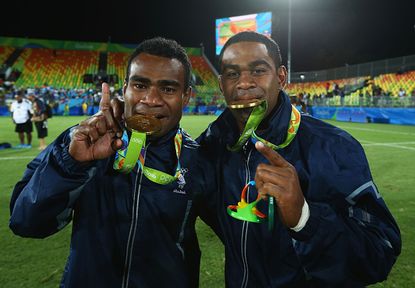 Jerry Tuwai and Vatemo Ravouvou of Fiji