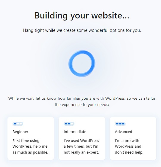 An image showing Bluehost web page builder choices based on experience.