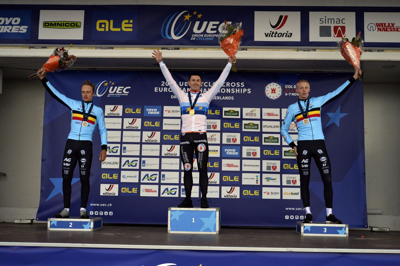 2021 UEC Cyclo-cross European Championships - Col du Vam - Drenthe - Men Elite - 07/11/2021 - Quinten Hermans (BEL) - Lars Van Der Haar (NED) - Michael Vanthourenhout (BEL) - photo Tommaso Pelagalli/BettiniPhoto&Acirc;&copy;2021