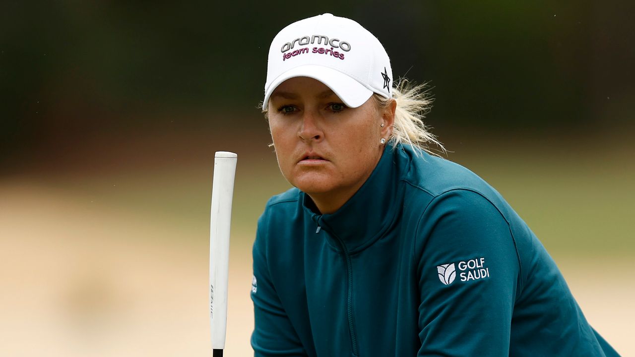 Anna Nordqvist lines up a putt during a tournament