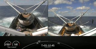 SpaceX's two rocket payload fairing recovery ships GO Ms. Tree and GO Ms. Chief successfully recovered the nose cone halves of the Transporter-1 Falcon 9 booster in a Jan. 24, 2021 launch.