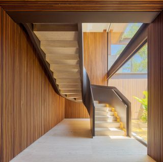 staircase and timber cladding in fernanda marques house in brazil