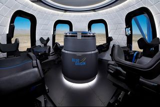 A digital representation of the inside of Blue Origin's New Shepard passenger capsule.