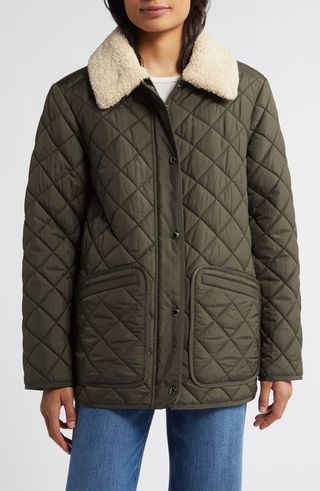 Quilted Coat With Faux Shearling Collar