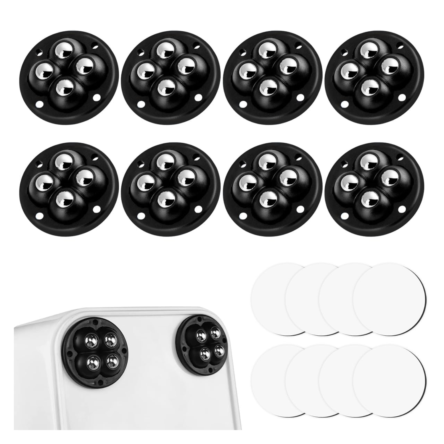 A set of 8 adhesive pulley castors
