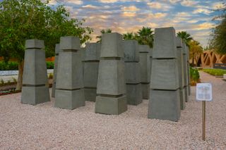 Outdoor installation of stone blocks, winning artwork from Ithra Art Prize 2018