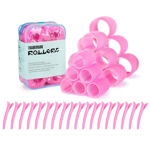 Trademark Beauty Self-Grip Hair Rollers - Lasting Defined Curls, Extra Hold, All Hair Types, Bouncy Blow Out, Self-Grip Rollers - Pink, (pack of 18)