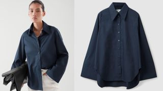best shirts for women include this Cos navy shirt