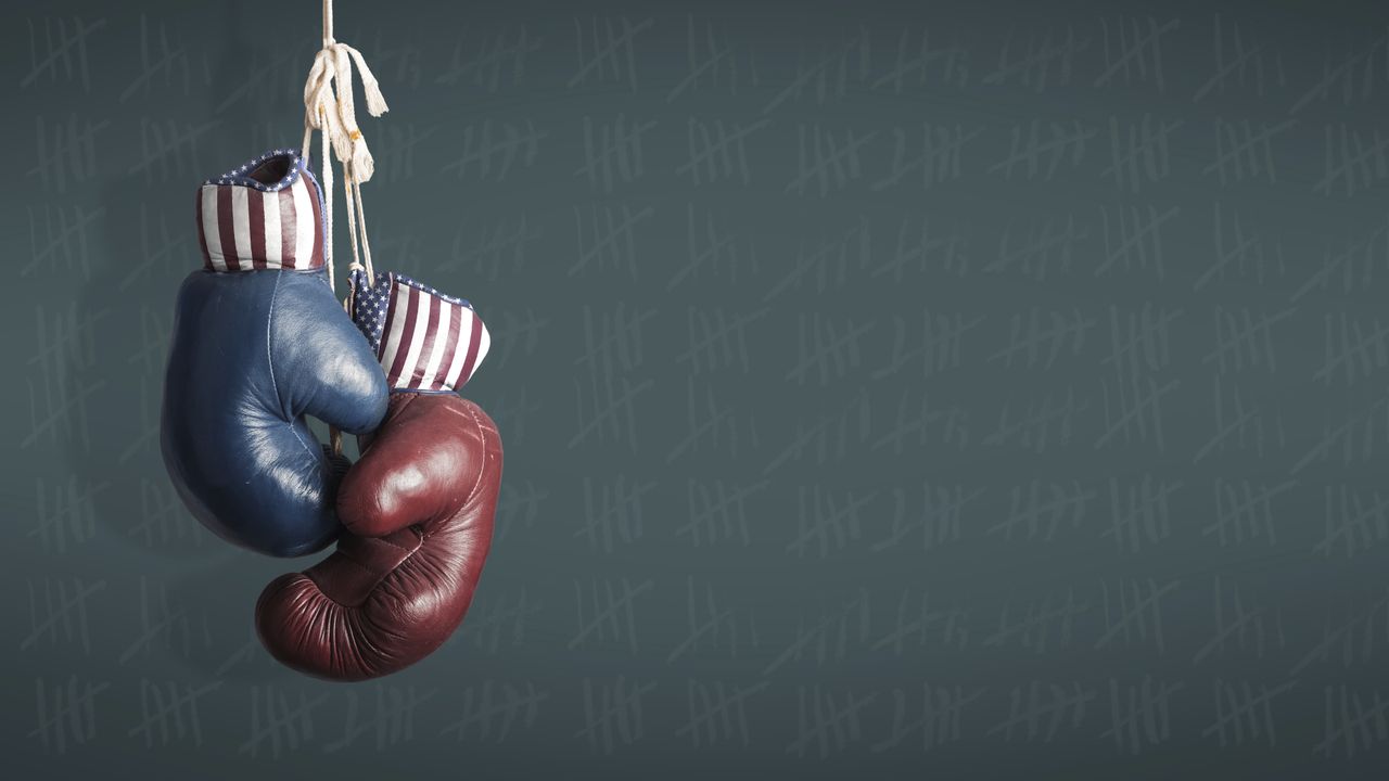 Boxing gloves representing Democrats and Republicans