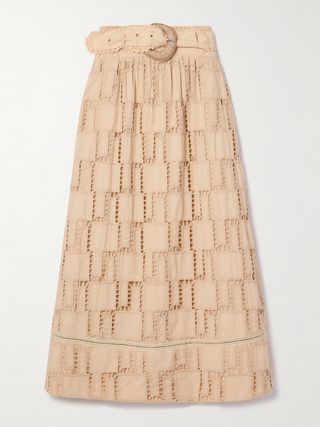 Belted Crochet-Trimmed Cotton Maxi Skirt