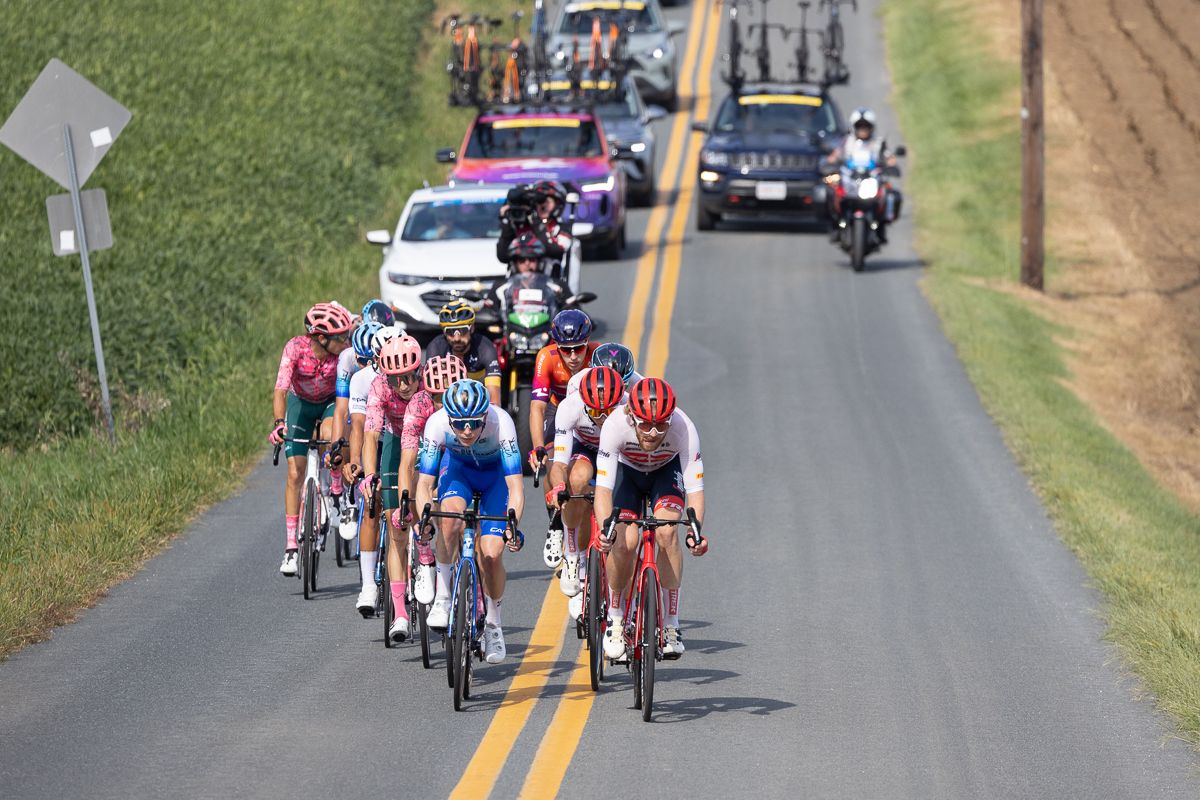 Quinn Simons (Trek Segafredo - Front right) took the first and 3rd KOM out of the break to take home the State of Maryland KOM jersey.