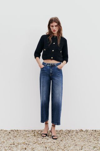 Z1975 Belted High Waist Cropped Straight Jeans