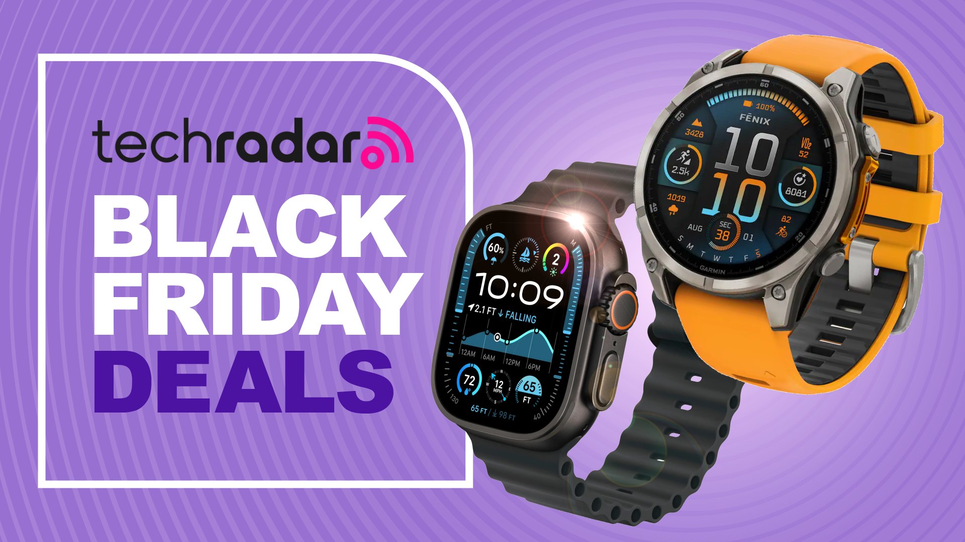 Apple Watch Ultra 3 and Garmin Fenix 8 on TechRadar deals banner
