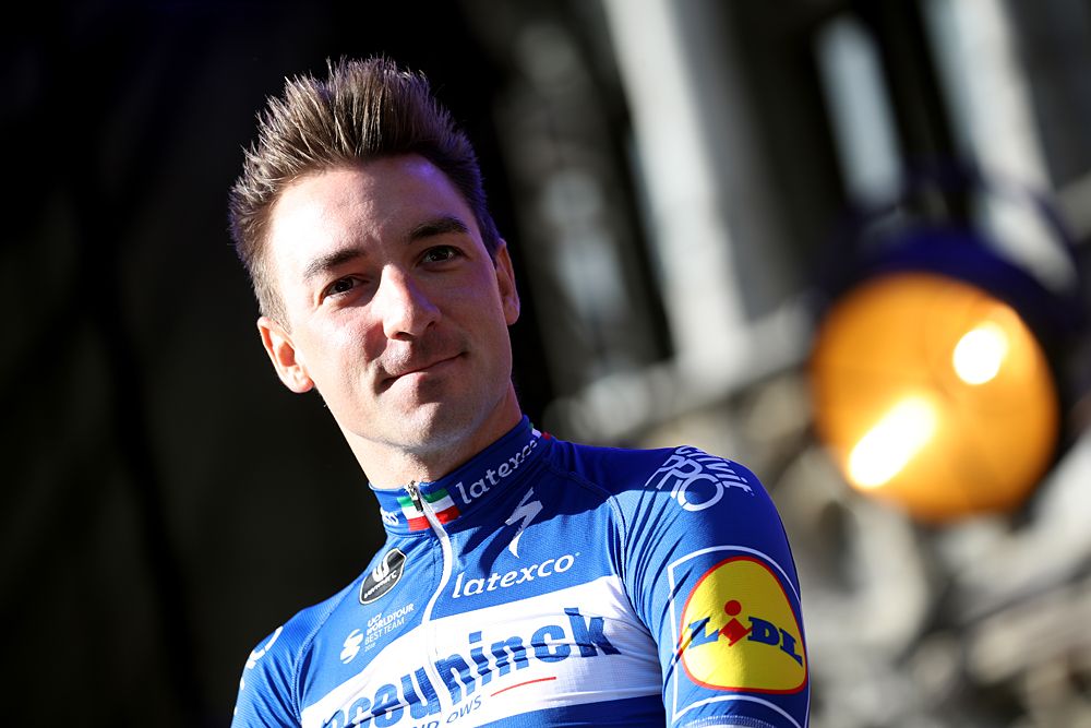 Elia Viviani (Deceuninck-QuickStep) on stage at the Tour de France presentation in Brussels