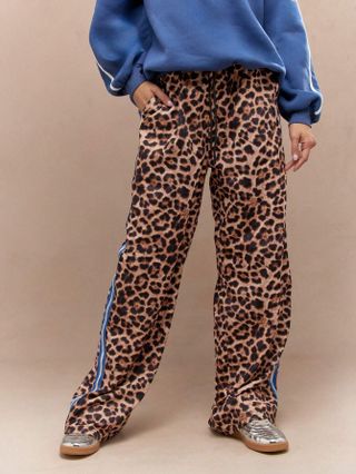 MISSGUIDED, Leopard Print Side Stripe Wide Leg Pants With Drawstrings