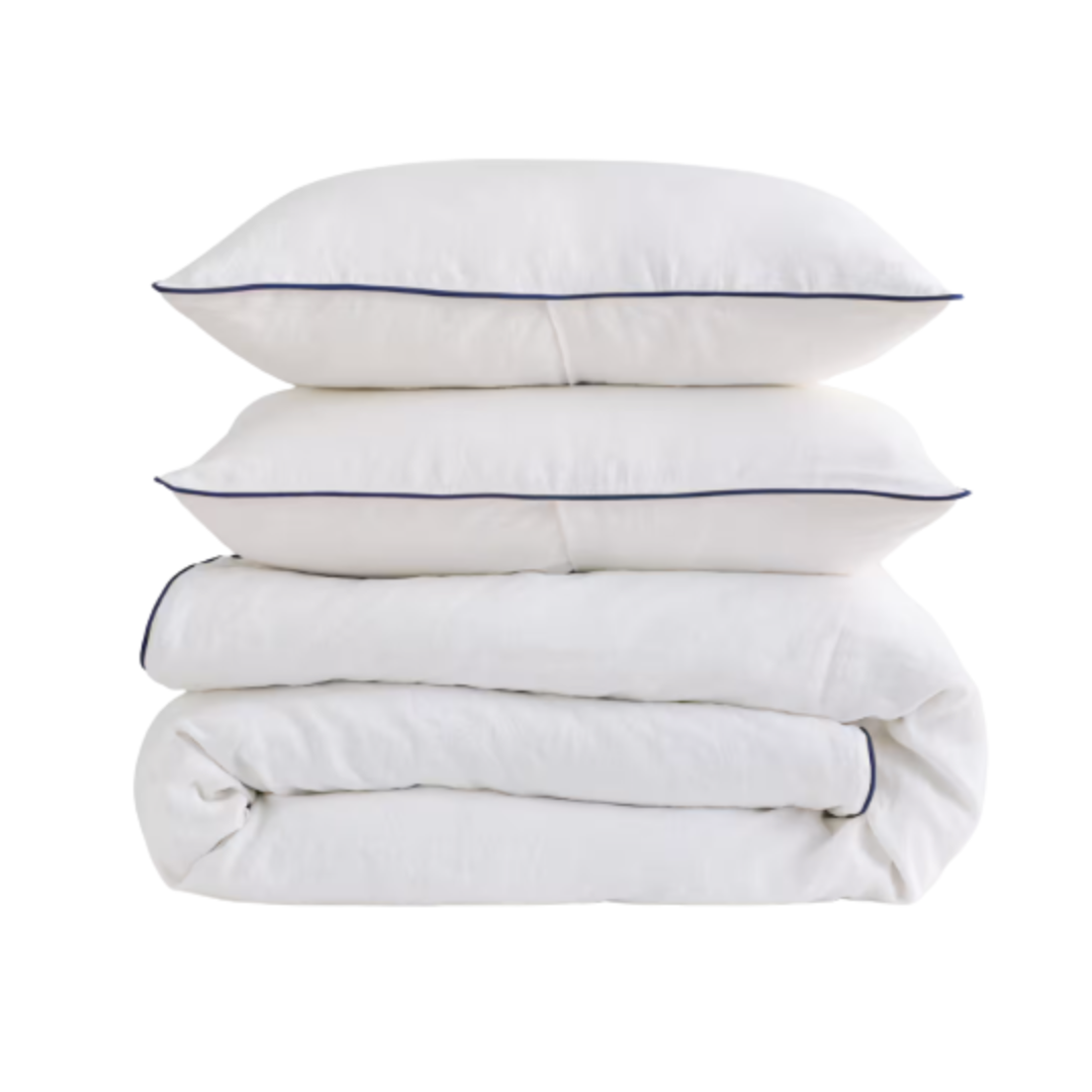 European Linen Piped Duvet Cover Set