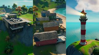 Fortnite Fancy View, Rainbow Rentals, and Lockies Lighthouse