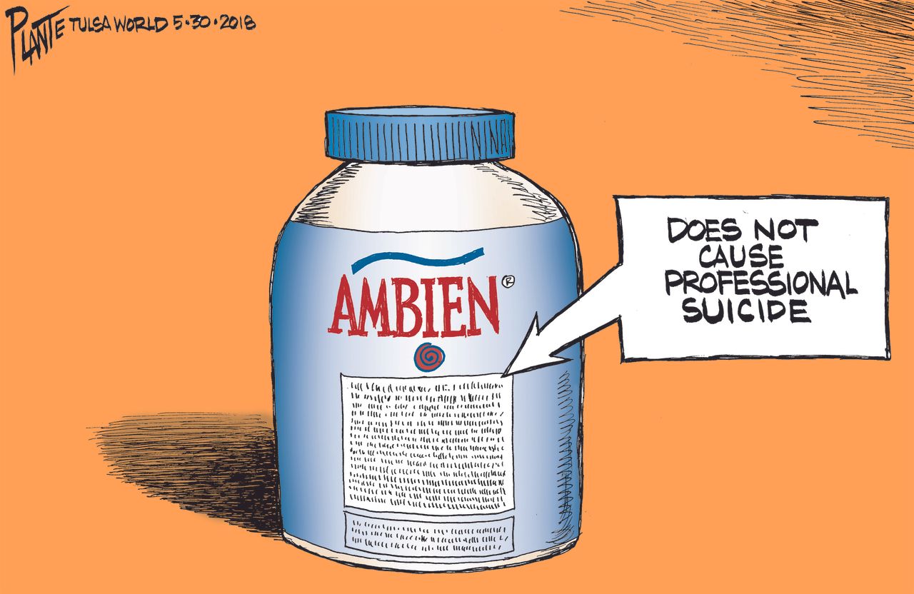 Editorial cartoon U.S. Roseanne Ambien professional suicide racist tweets