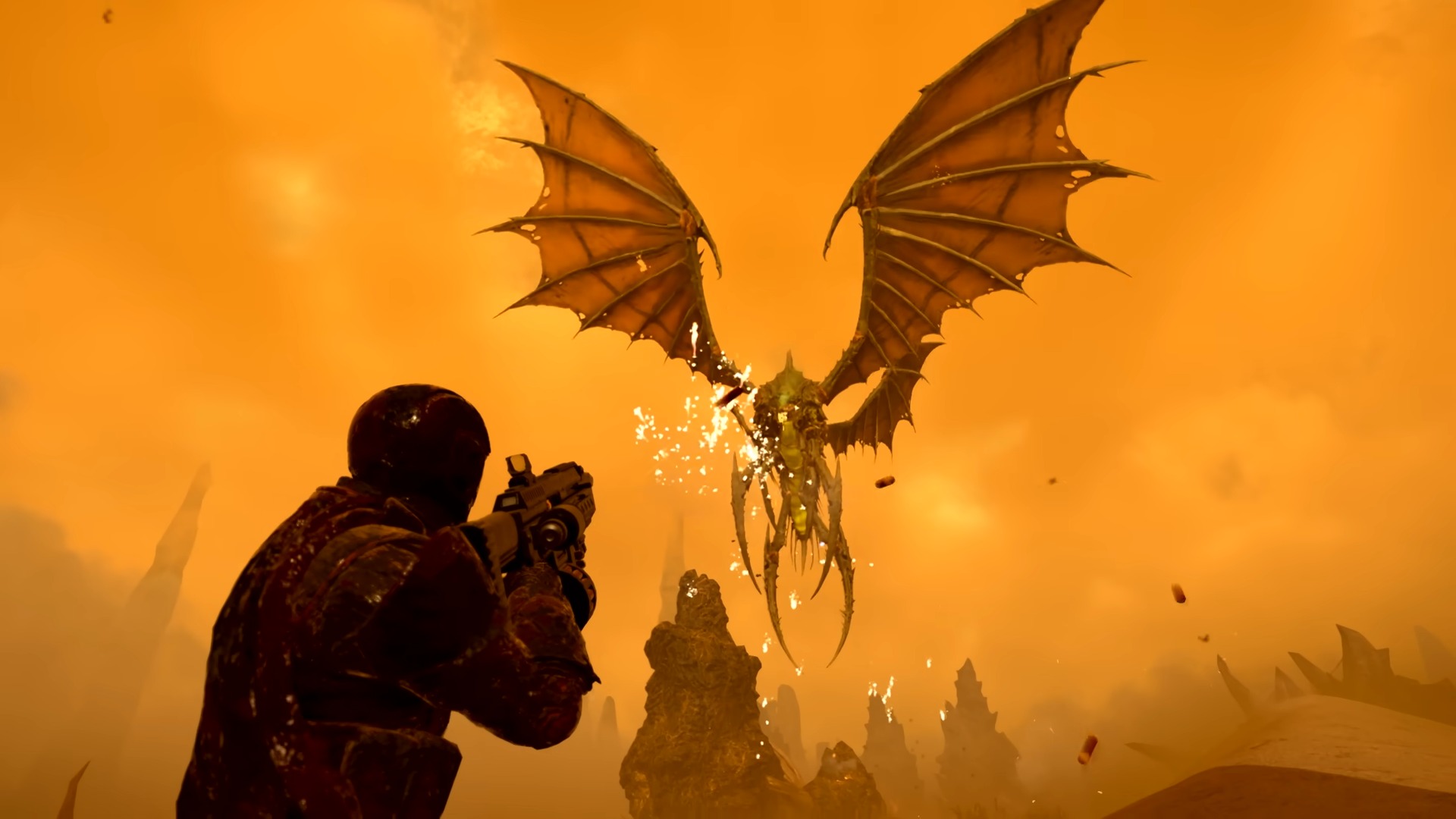 Helldivers 2 Into the Unjust update helldiver facing terminid dragonroach creature