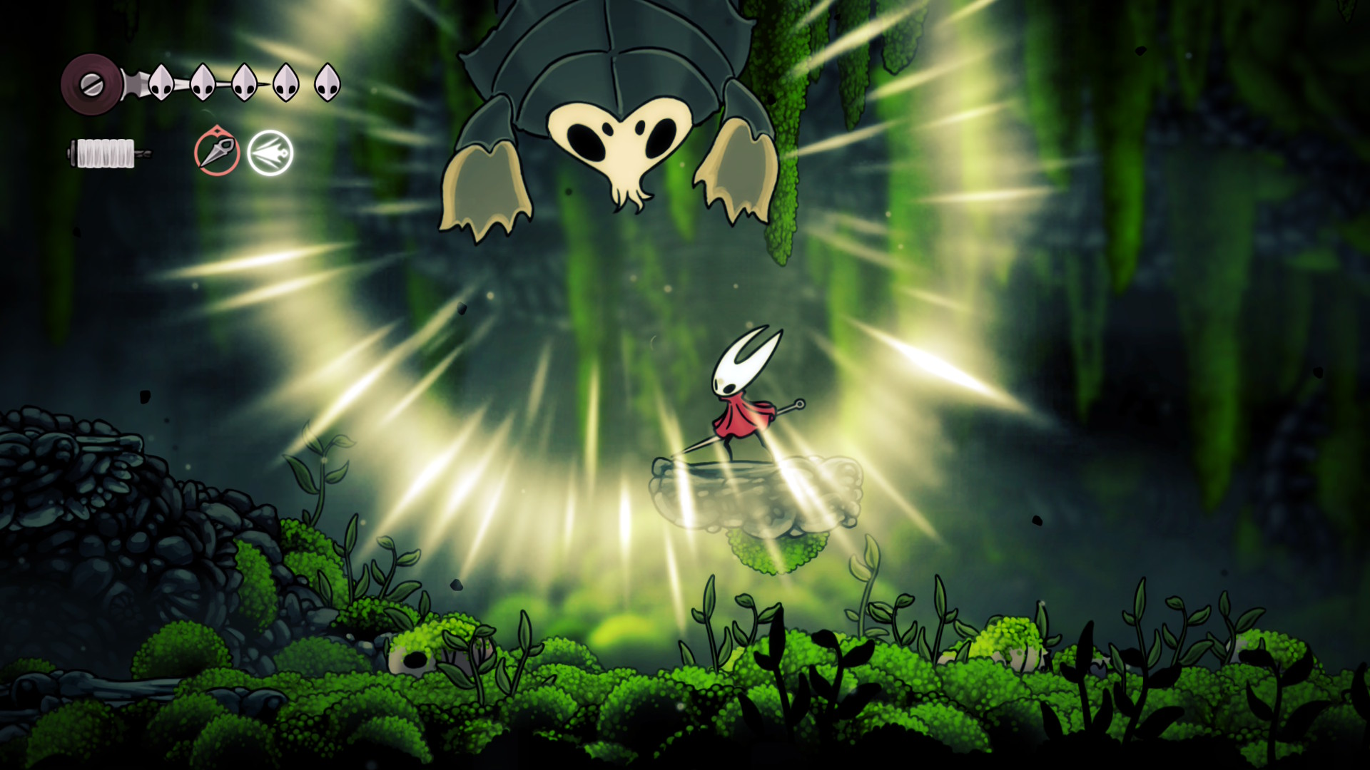 The bile spewing weevil appears in Hollow Knight: Silksong, roaring at Hornet