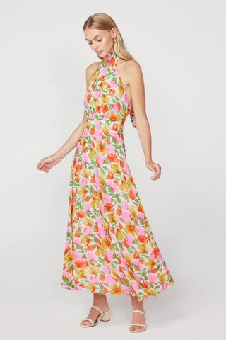 Kitri Dakota Pink Garden Floral Halterneck Maxi Dress
