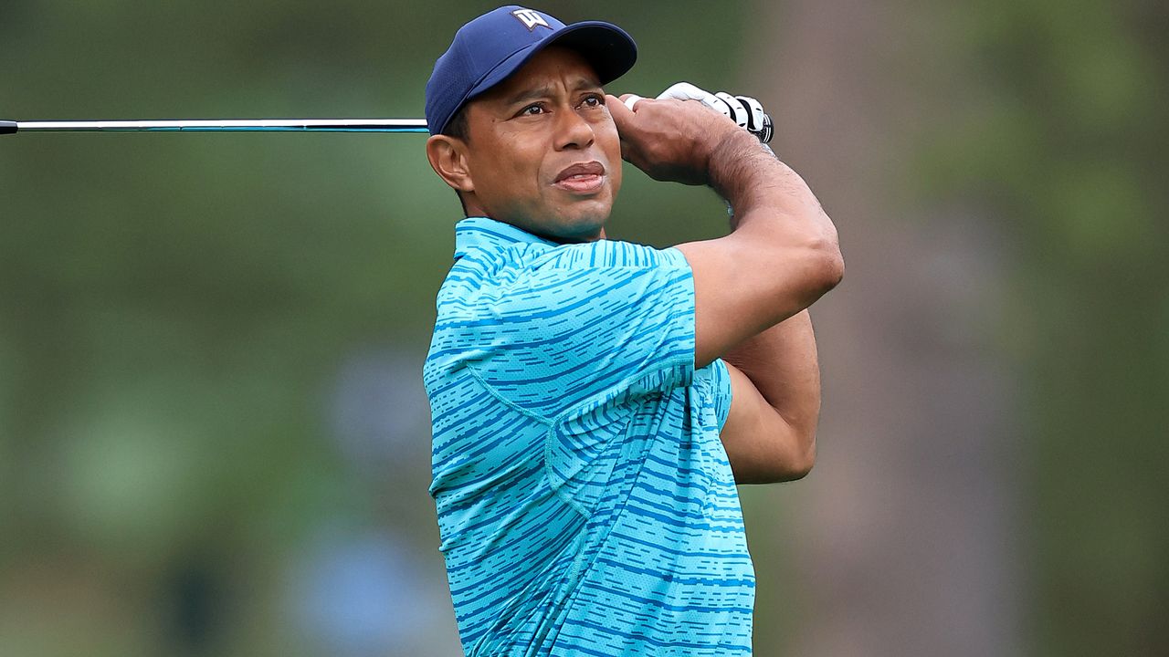 Tiger Woods plays a shot during the second round of the 2022 Masters