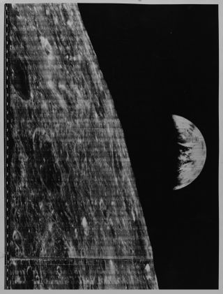 1966 Lunar Orbiter Photo of Earth and Moon