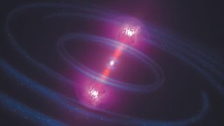 An artist's impression of a pair of neutron stars - a Tipler cylinder requires at least ten.