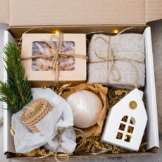 Box filled with festive treats and goodies