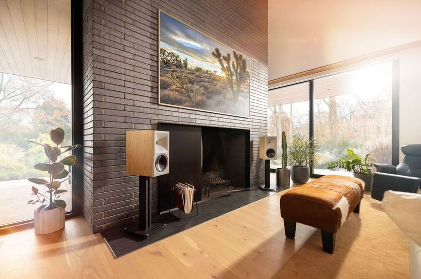 Klipsch Nines II powered standmount speakers in a living room
