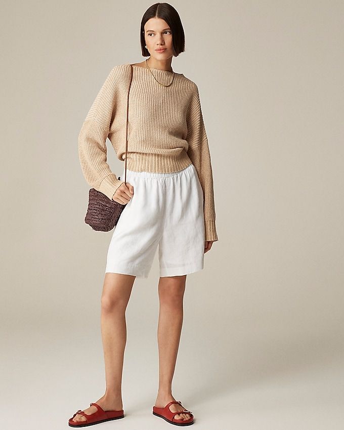 Ribbed Funnelneck Sweater in Linen-Cotton Blend