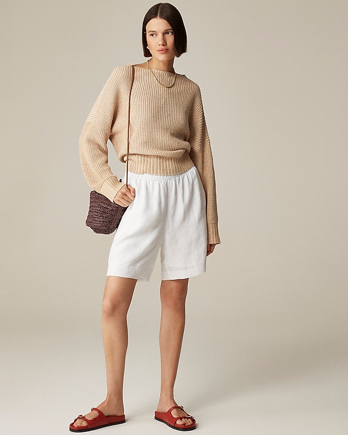 Ribbed Funnelneck Sweater in Linen-Cotton Blend