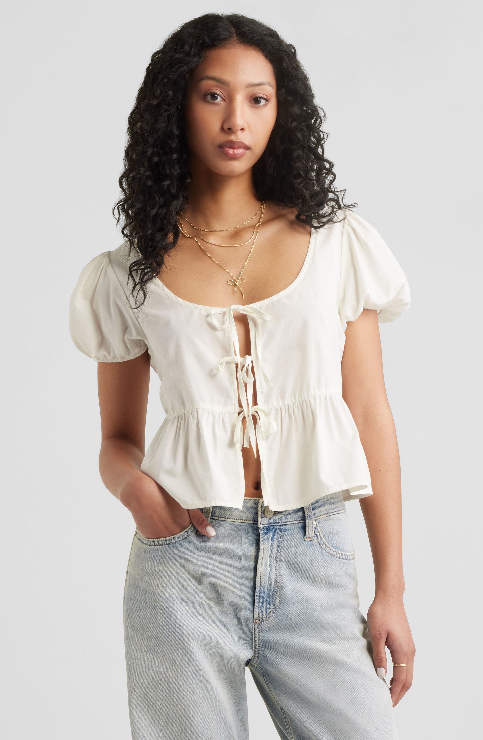 BP., Tie Front Cotton Poplin Top