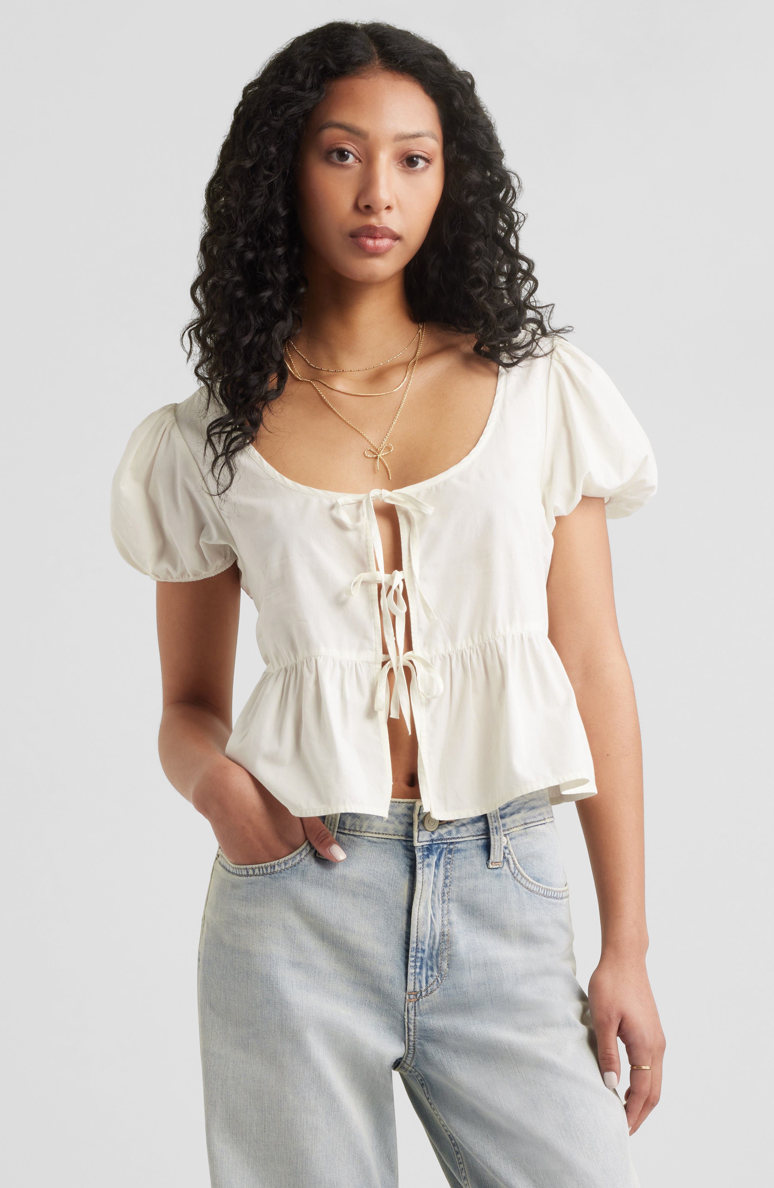 BP., Tie Front Cotton Poplin Top